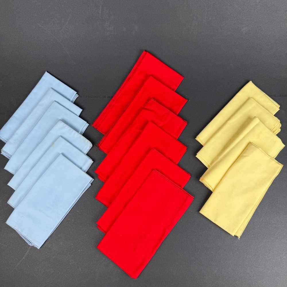 Vintage Cloth Napkins Set of 16 Red Blue Yellow Textured Table Linens